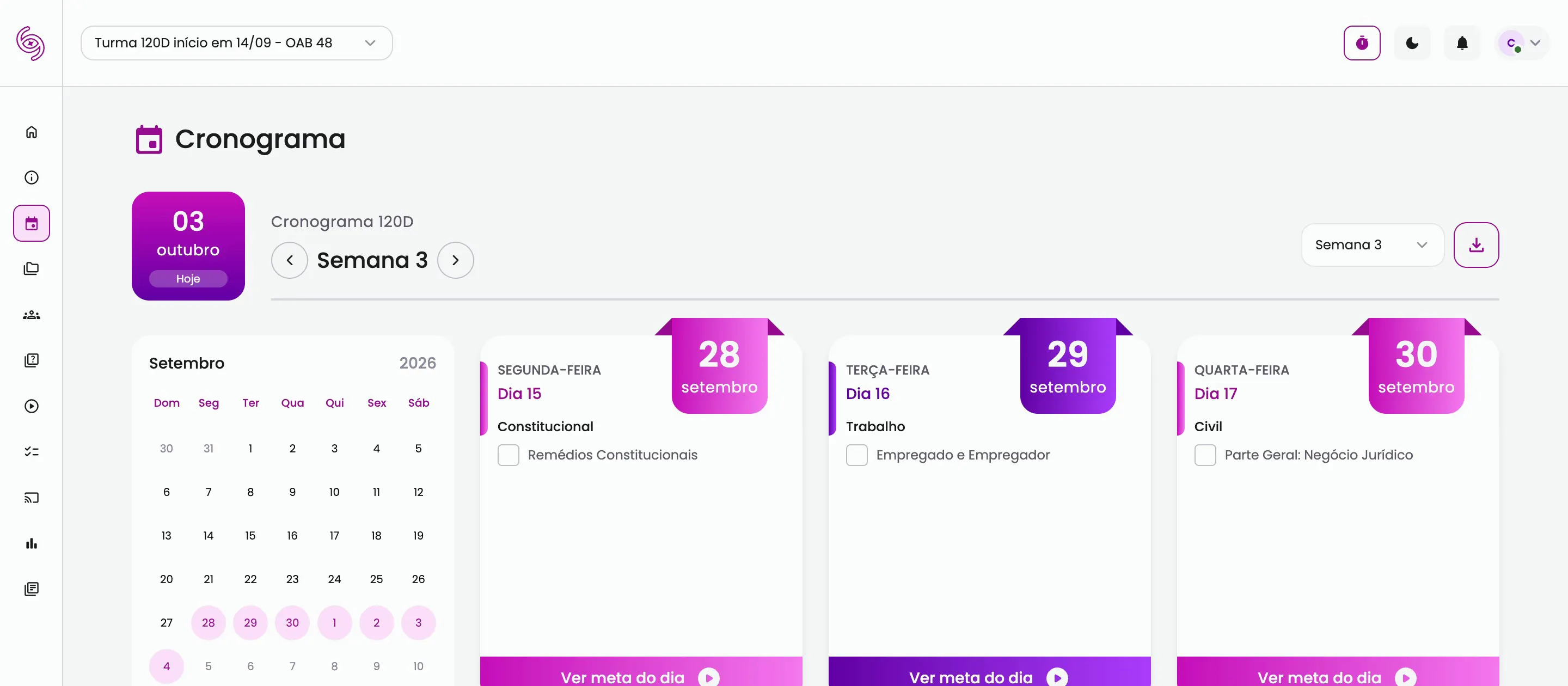 Cronograma semana a semana até o dia da prova, com o que você precisa estudar em cada dia.
